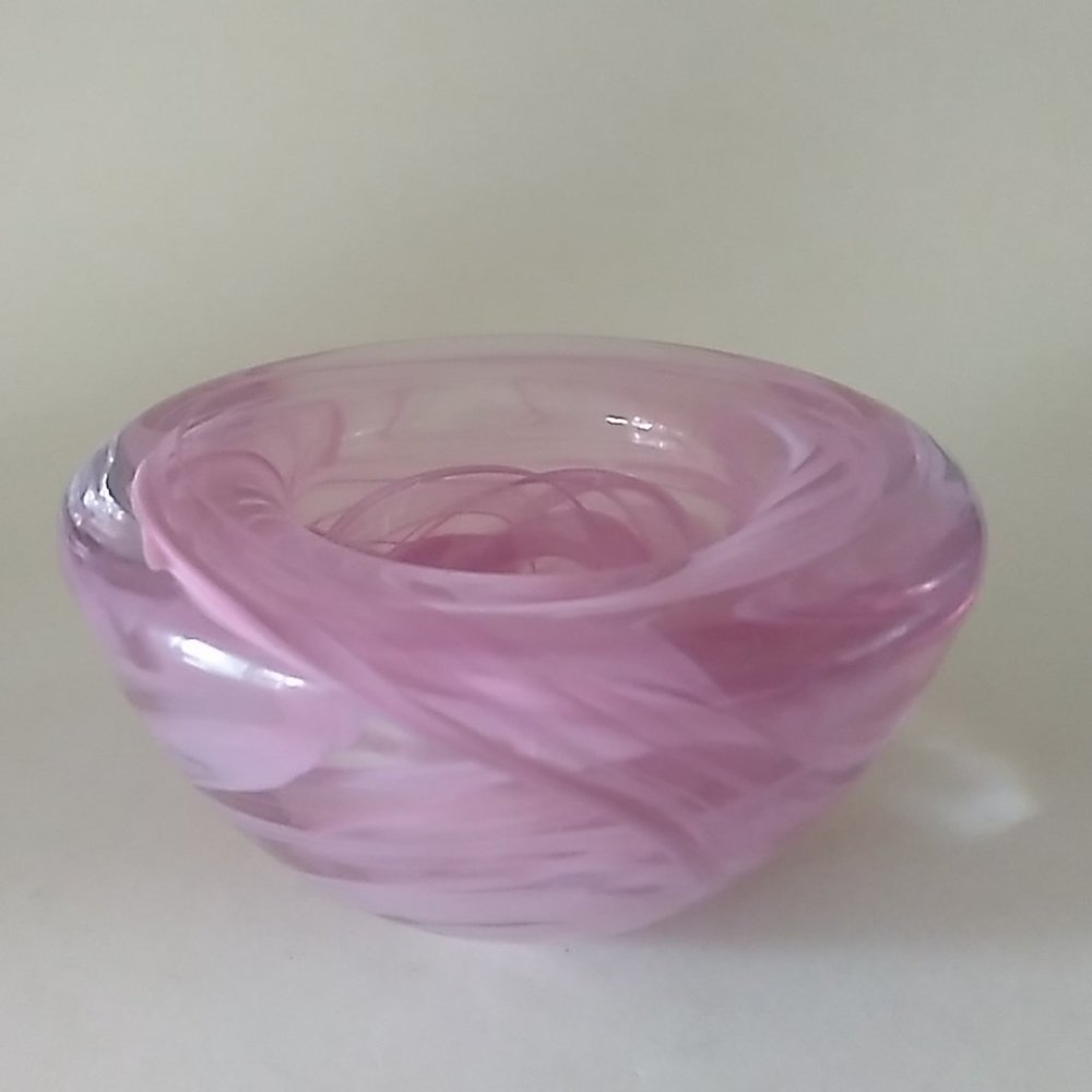Kosta Boda Pink Swirl Art Glass Bowl